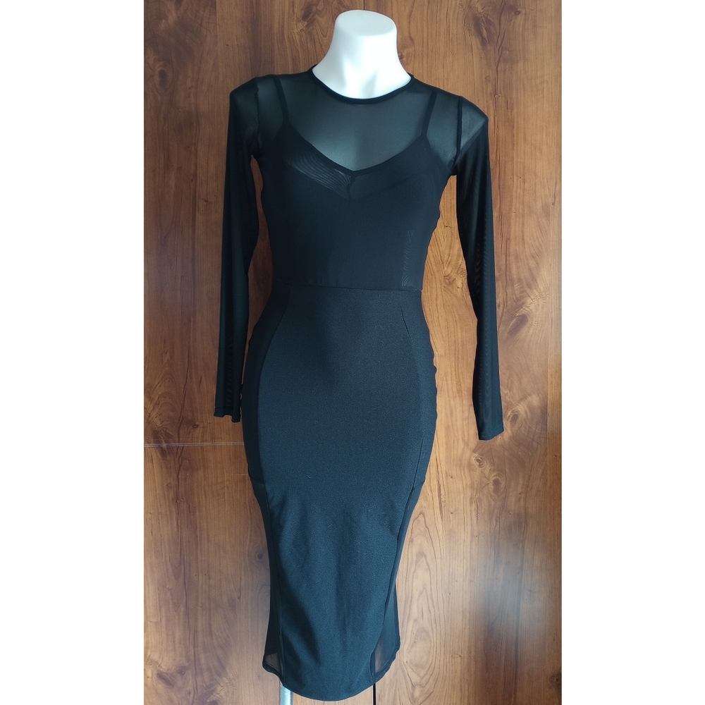 Missguided Black Sheer Long Sleeve Dress
